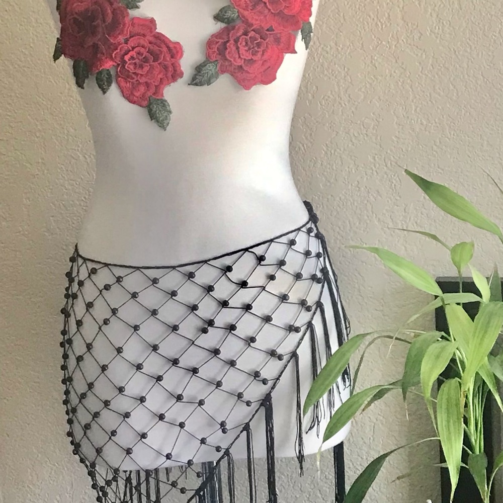 NEW LOEHMAN’s SARONG COVERUP- Beaded Fishnet mult style